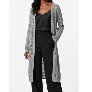 Chico's Travelers Collection Silver Crochet Duster Cardigan Sweater 3 XL Glitter